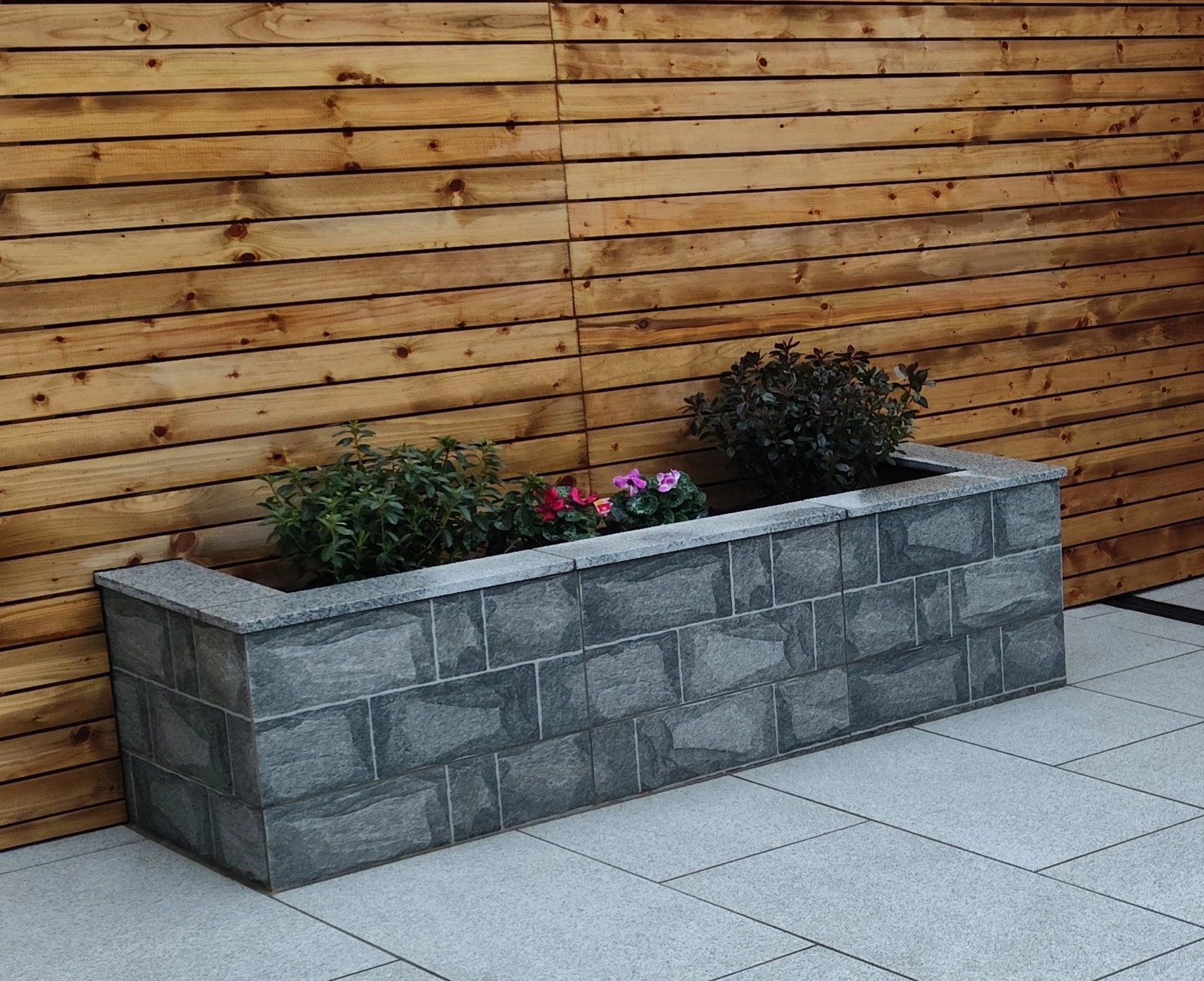 Raised planters and stonework